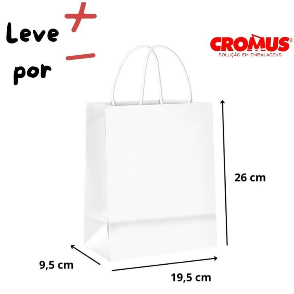 10~40 Sacola de Papel Branco 'M' - 26x19,5x9,5cm - Cromus