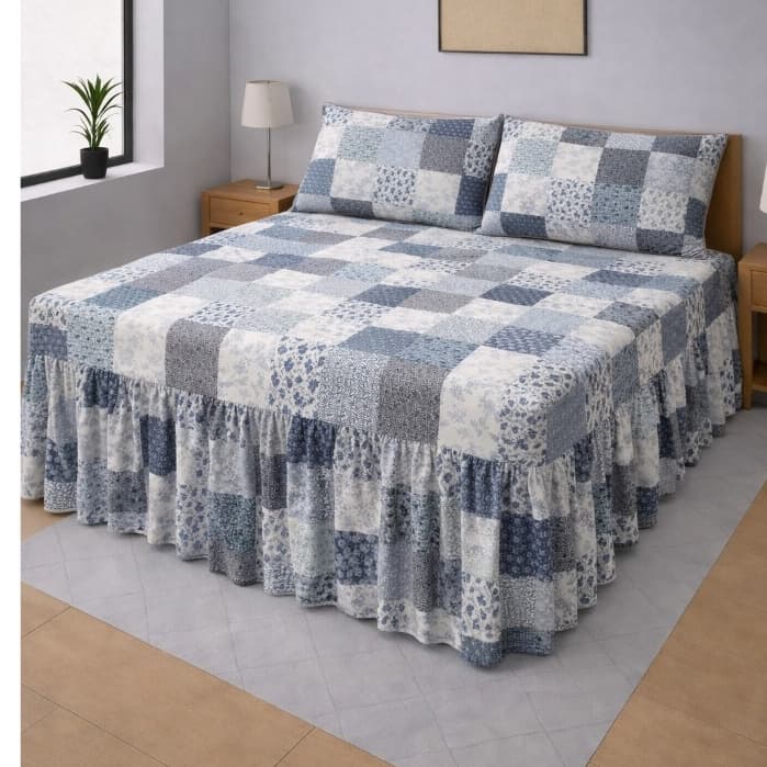 Kit Colcha Lençol com Babado Queen 3 Peças Micropercal Toque de Algodão - Kit Completo com Fronhas