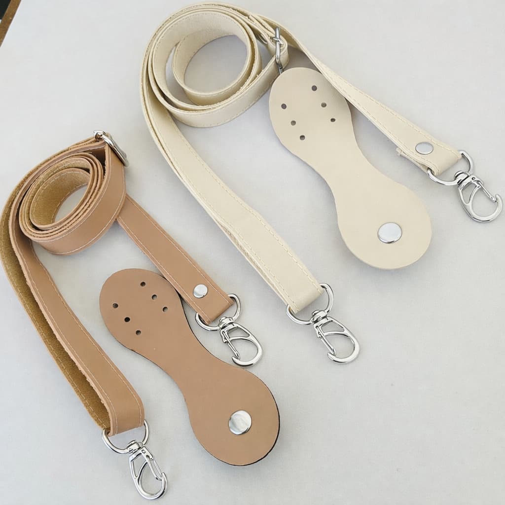 Kit 2 Alças de bolsa de couro ecológico com regulagem + 2 fechos em 8 para bolsas