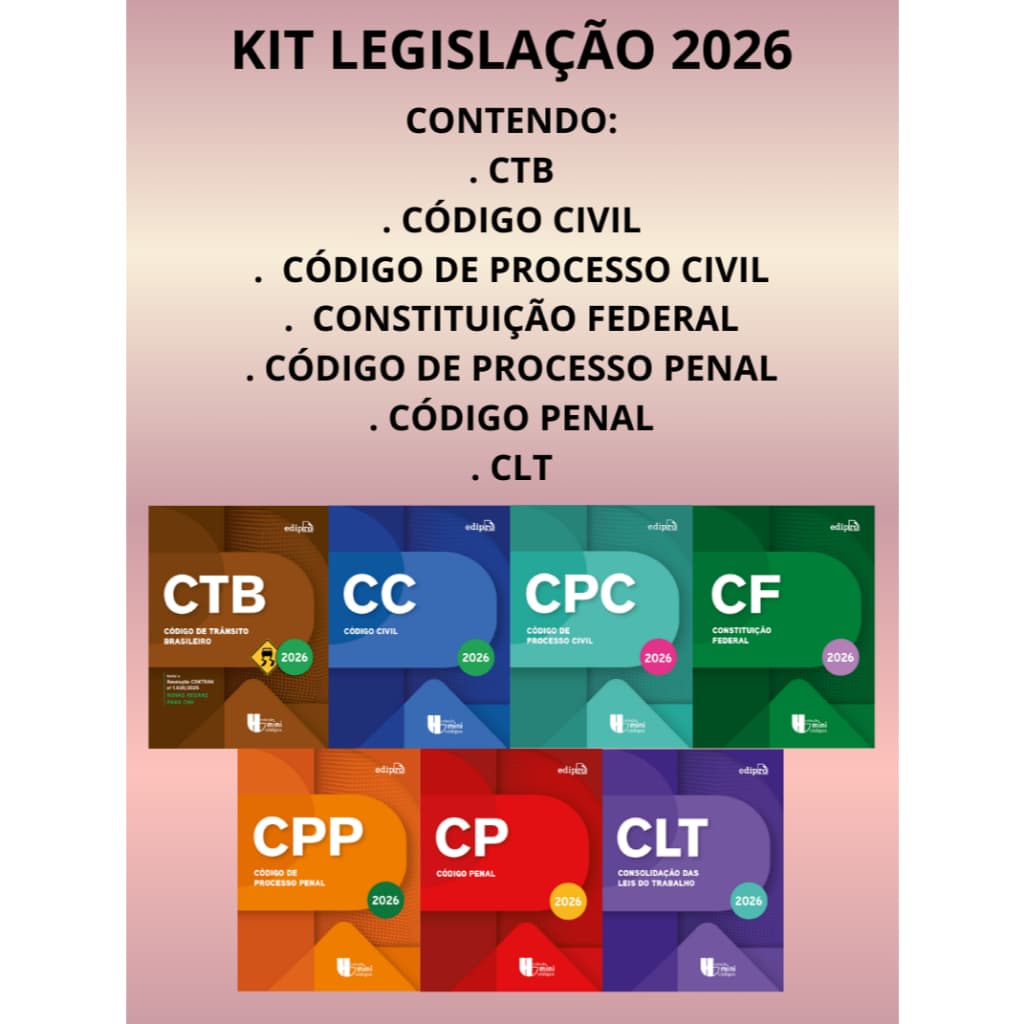 Kit Legislação 2026 - CTB + Civil + Processo Civil + Constituição + Processo penal + Penal + CLT - Livros de direito
