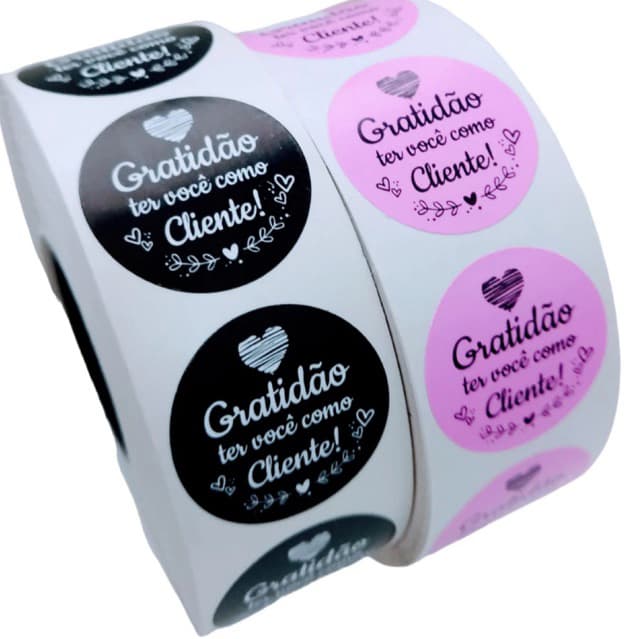 Adesivo Gratidão ter você como cliente Etiqueta Colorida Redonda 4cm