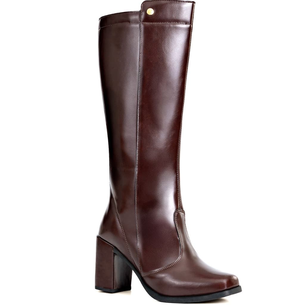Bota Feminina Lumiss Cano Alto Salto Alto Bloco Bico Quadrado Confortável