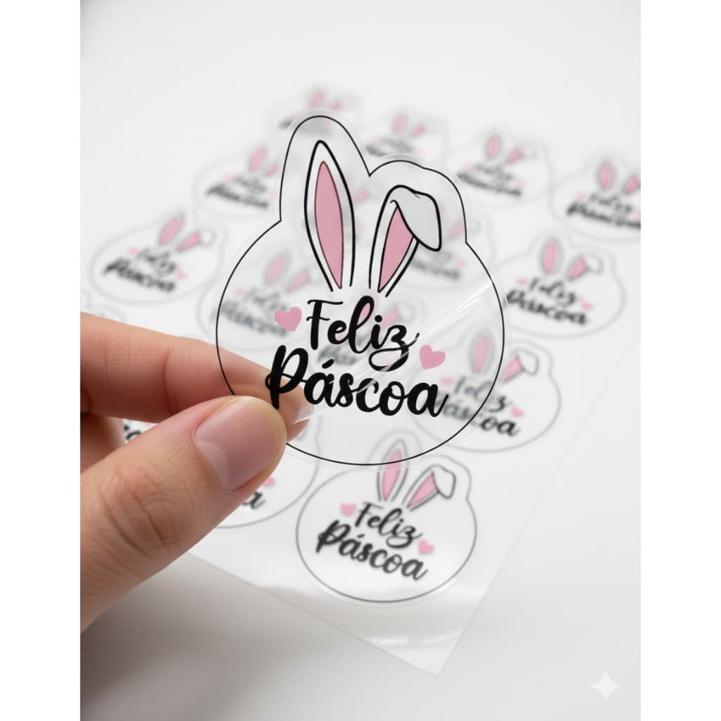 Kit 100 Adesivos Redondo Feliz Páscoa para Embalagens - Ovo de Páscoa, Cone Trufado, Presente, Caixa