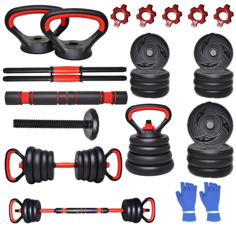 Kit 6 Em 1 Musculação 30kg Halteres Anilhas Barras Kettlebell Ajustáveis Academia Treino em Casa