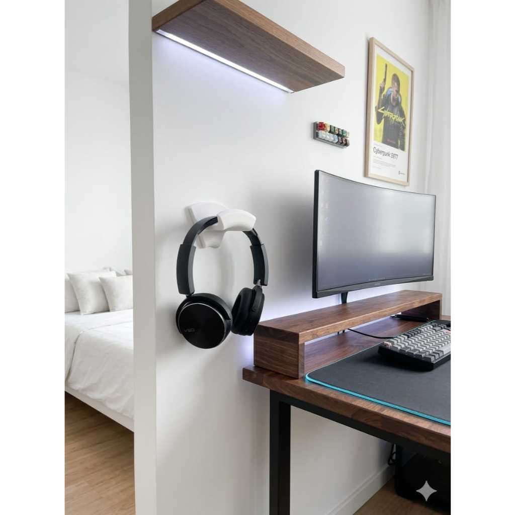 Suporte  para Headset Fone de Parede e Mesa Fixação Fita