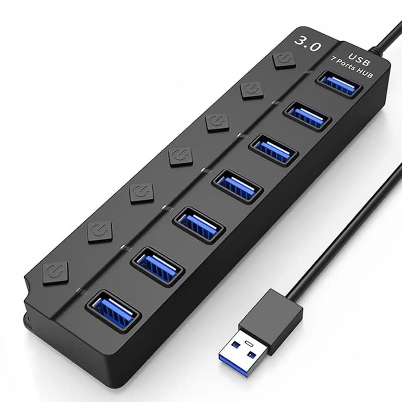 Hub de Expansão 7 Portas USB 3.0 7 em 1 Com Interruptor Liga e Desliga
