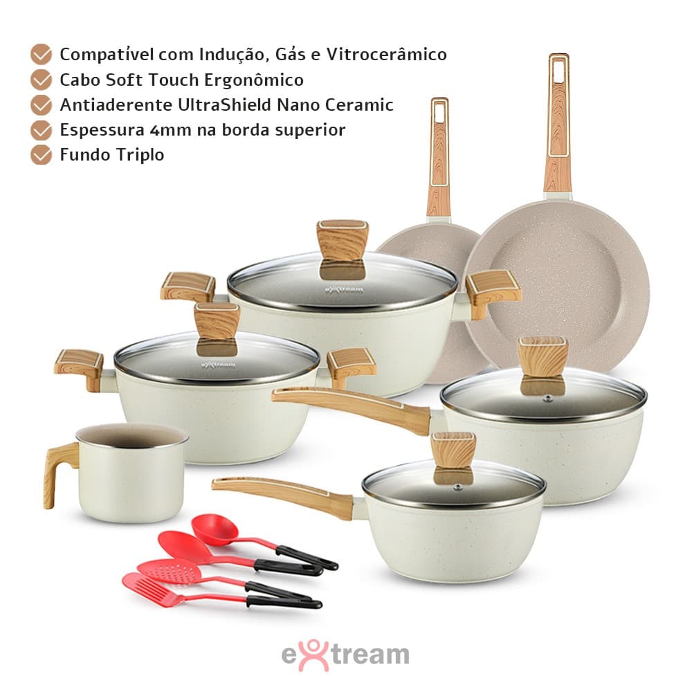 Jogo de Panelas Revestimento Ceramica Indução 11 peças Extream Alphaville Marmol Vulkano