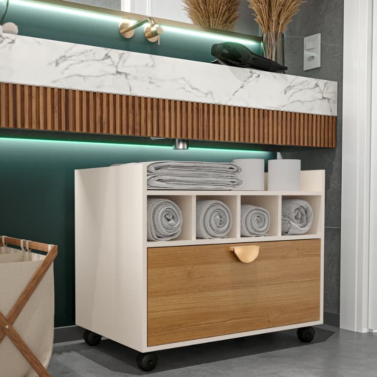 Gabinete Banheiro Organizador 1Gaveta Nicho Com Rodizios Multiuso Pratico Compacto Apartamento Cores