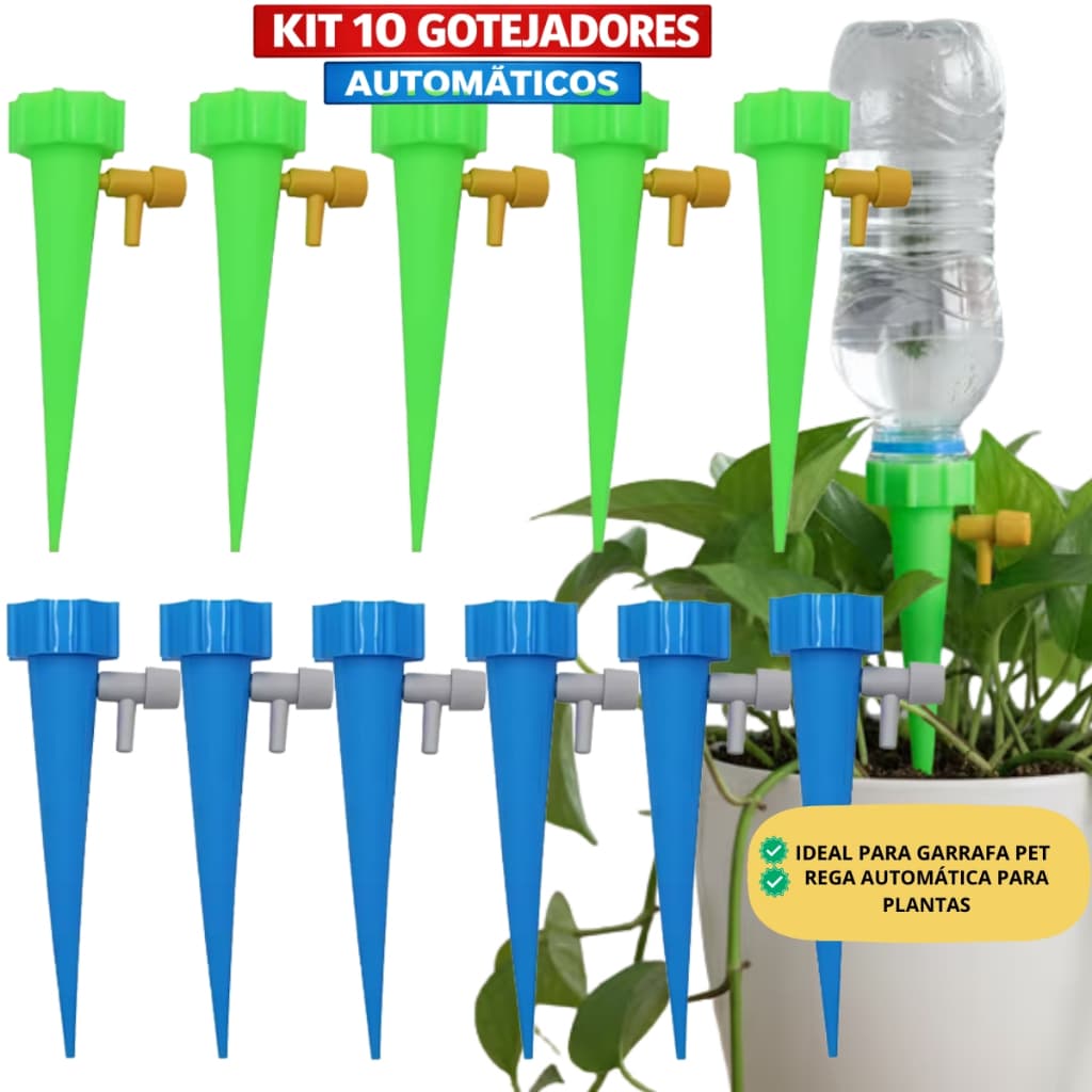 Kit Com 10 Gotejador Irrigador Acoplável Em Garrafa Pet Jardim Dosador Vaso