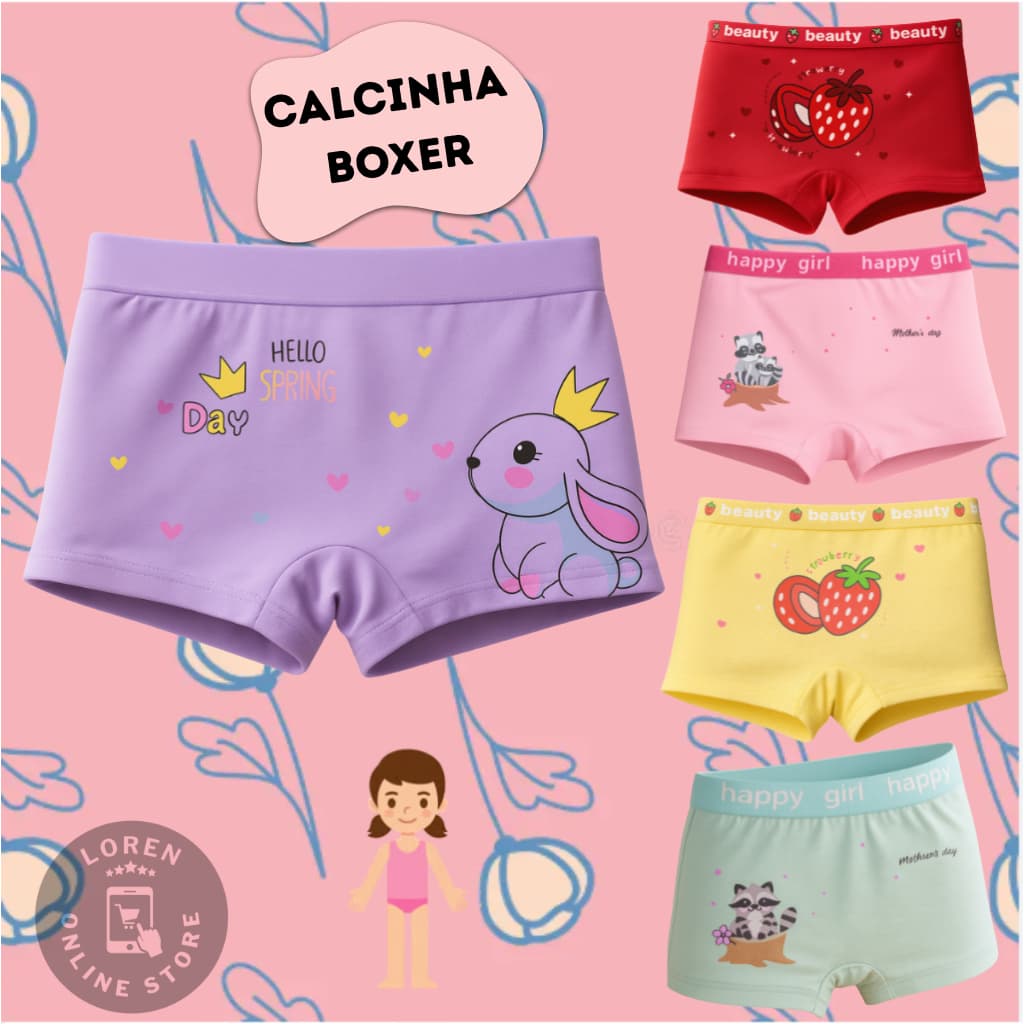 Kit Calcinhas Importada box Shortinho Infantil menina Estampada