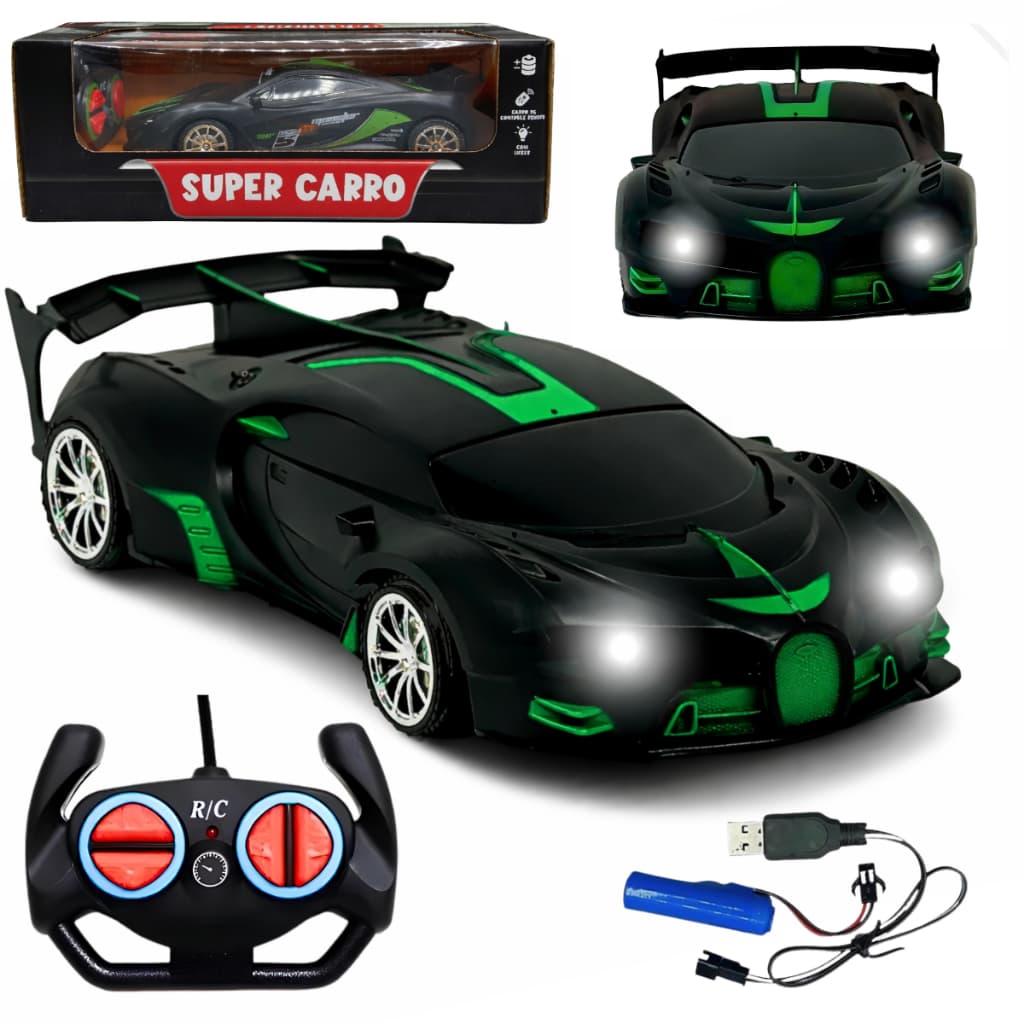 Carrinho De Controle Remoto Preto Rápido Com Farol Led