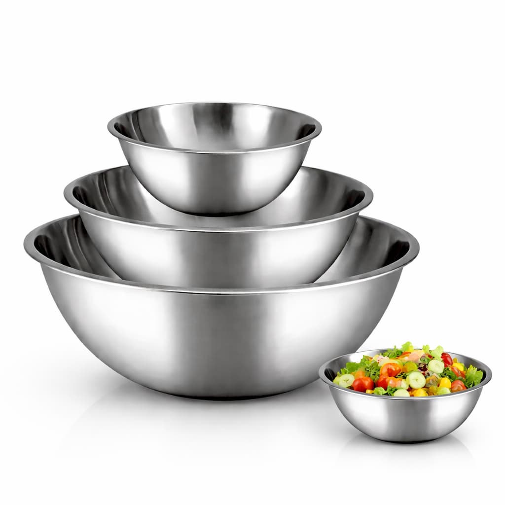 Kit 3 Tigelas Inox Cromada ou Escovada Bowl Bacia Vasilha Potes Saladeira Misturar Cozinha Comedouro