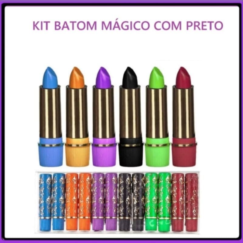 Kit 6 Batons Mágicos || 5 Coloridos + 1 Preto ||