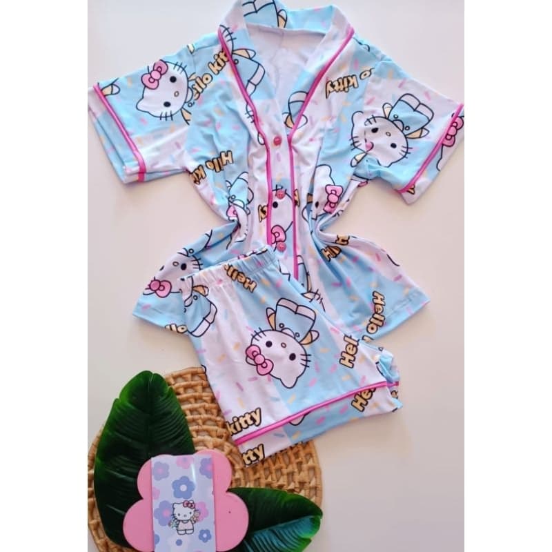 Pijama Americano Infantil Hello Kitty Azul e Rosa