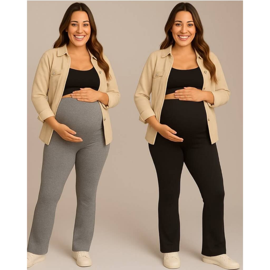Kit 2 Legging Gestante Flare Boca Larga Calça Grávida Suplex