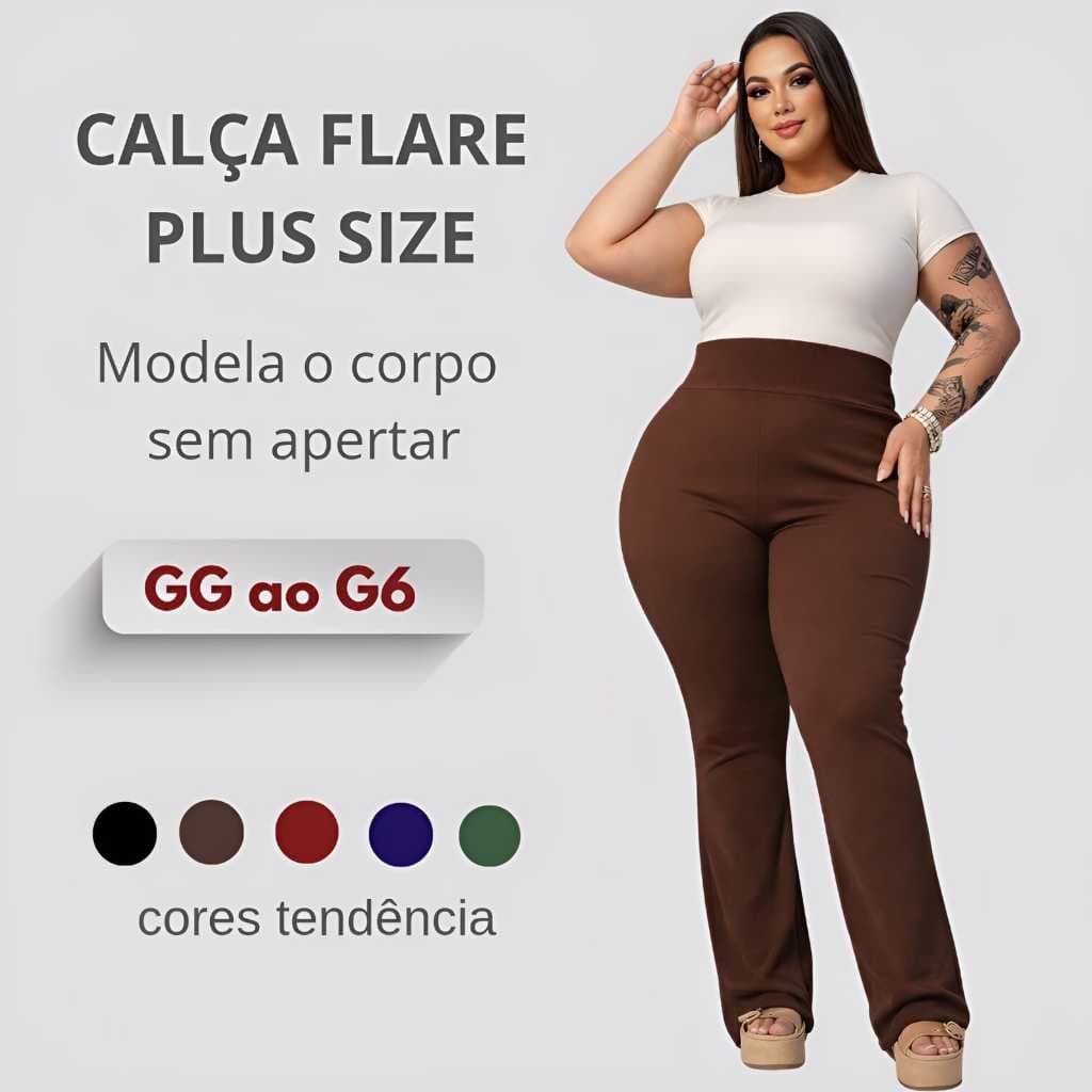 Calça Feminina Plus Size Preta Grossa Zero Transparência Cós Alto G1 ao G6