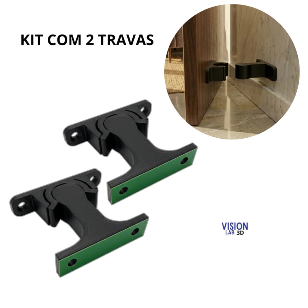 Kit 2 Travas Porta Adesiva Anti impacto Fixador Prendedor Porta Vidro Madeira