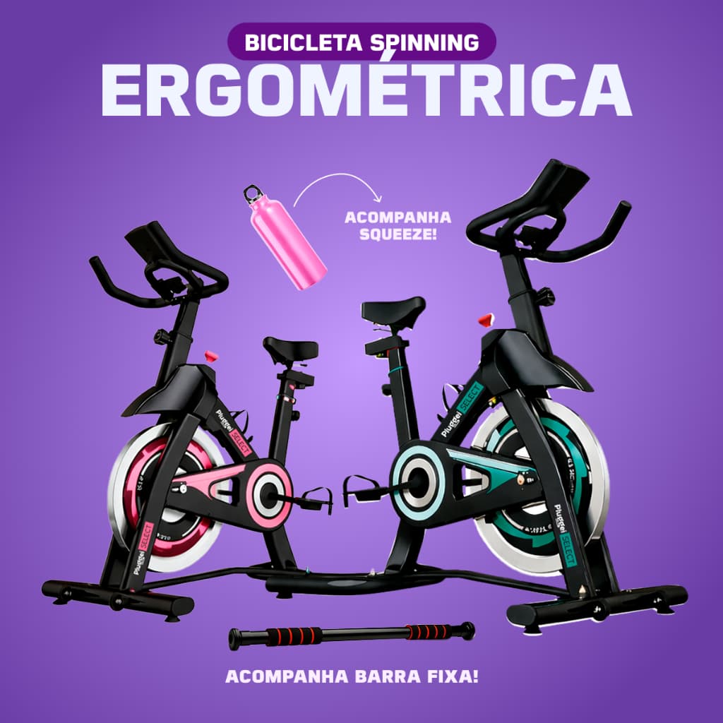 Bicicleta Spinning + Barra Fixa + Squeeze Garrafa Bicicleta Ergométrica Pro Monitor até 150Kg e 1,90