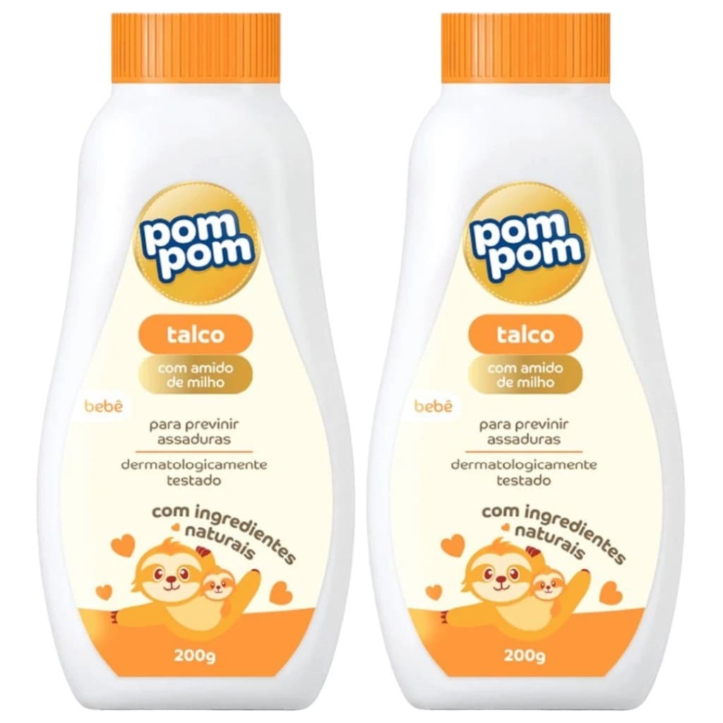 Kit 2 Talco Para Bebe Com Amido De Milho 200g - Pom Pom