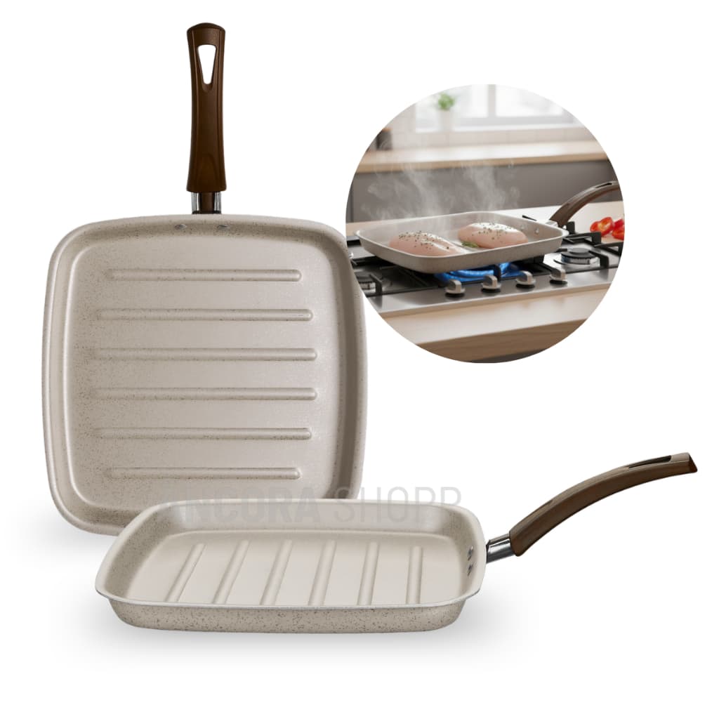 Frigideira Grill 1,1L em Alumínio MTA Branco Pérola Bifeteira Anti Aderente 26x26x41Cabo Térmico