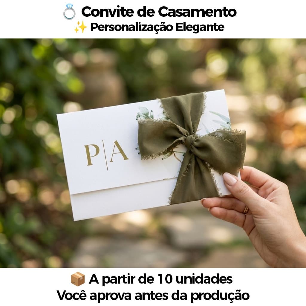 Convite de Casamento Personalizado Elegante Minimalista | Papel 180g | Verde Oliva Lavanda Marsala | Kit 10 30 50