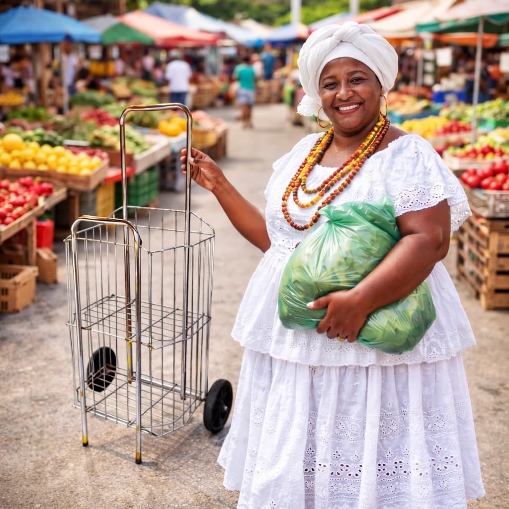 Carrinho de Feira Resistente Dobravel 2 Divisorias Reforçado 50 KG Mercado Atacadão