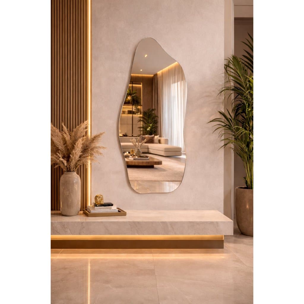 Espelho Orgânico Pinterest Grande Mod. Flame Retrô Oval Retangular Meia Lua Decorativo Sala Quarto Banheiro