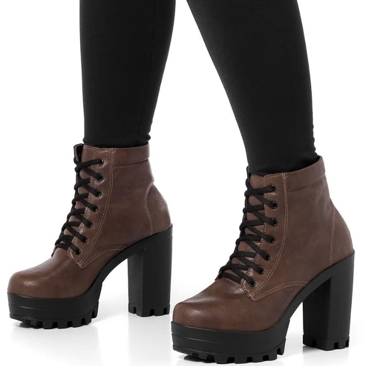 Bota Feminina Conforto Coturno Cano Curto Salto Médio Grosso