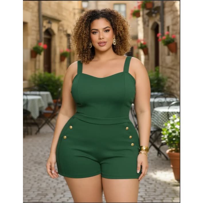 Macaquinho Plus Size Feminino Tendência Elegante Luxo Confortável Versátil Moda Blogueira Lançamento