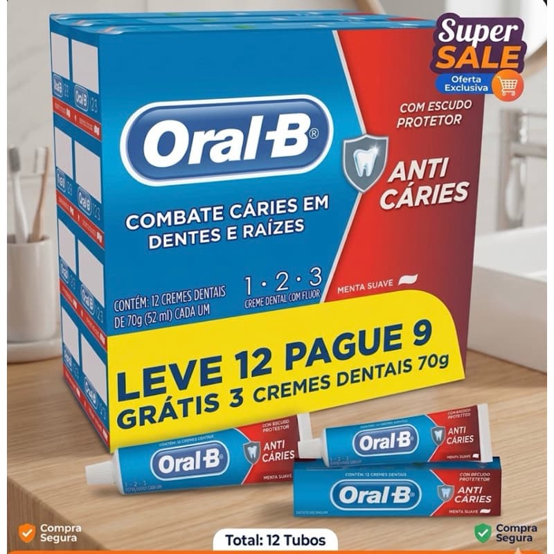 Oral-b  Creme Dental 70g 123 Anti Carie Leve 12 Pague 9