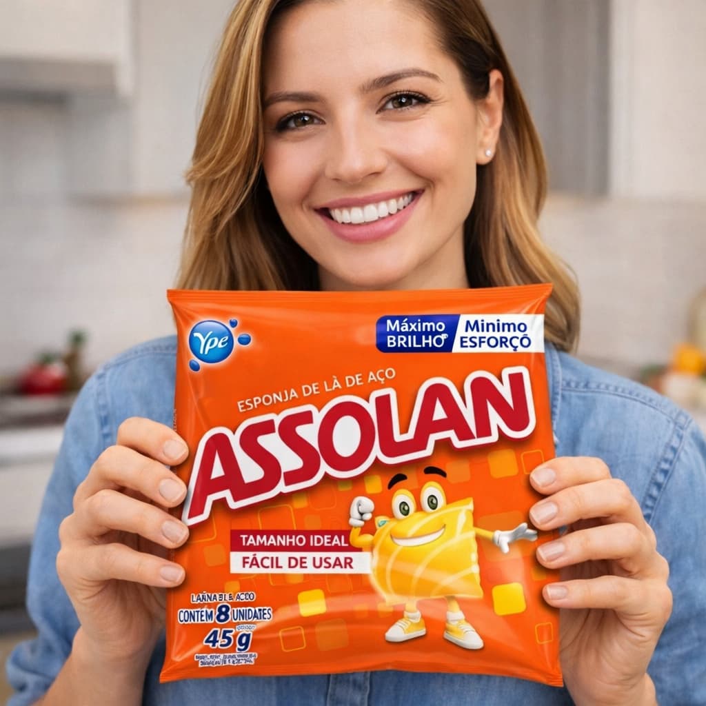 Lã de Aço Assolan 8 Unidades 45g Original Limpeza Pesada