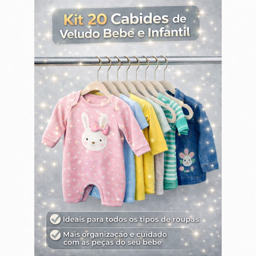 Kit 20 Cabide Infantil Bebê Veludo Slim Ultra Fino Não Escorrega