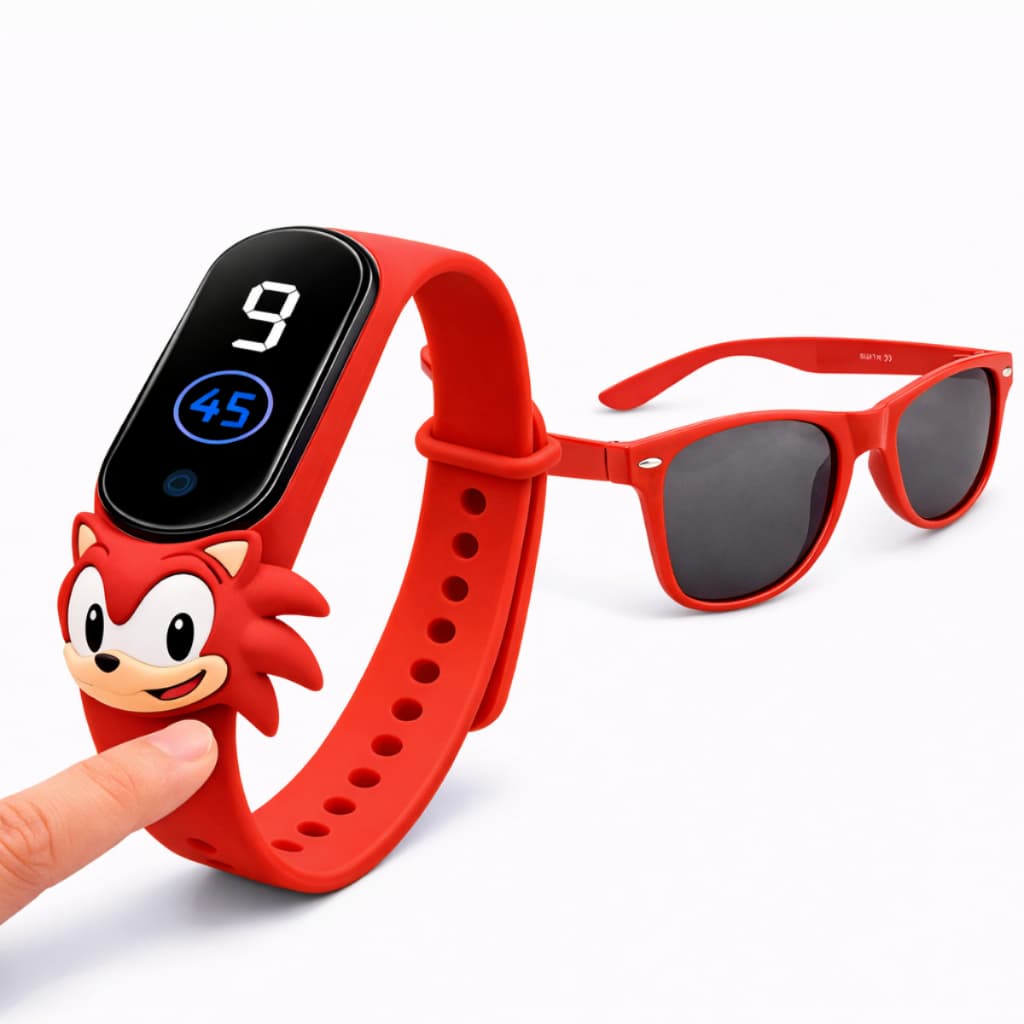 Kit Relógio Infantil Digital LED + Óculos Sol Criança Herói Princesa Menino Menina Presente Barato