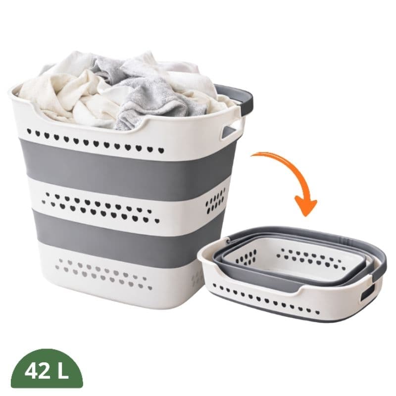 Cesto de Roupa Dobrável Retrátil Grande 42L – Organizador de Lavanderia para Roupas Sujas, Banheiro e Casa