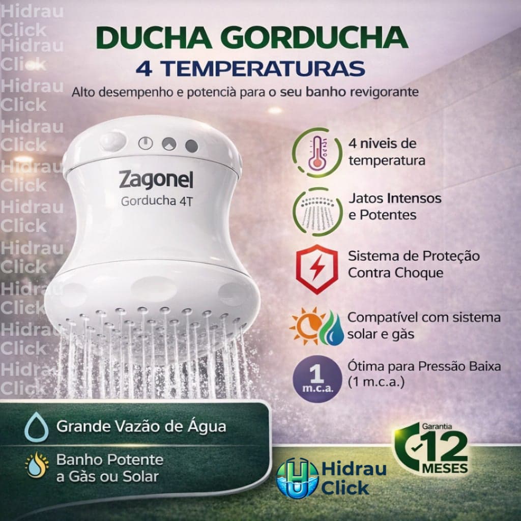 CHUVEIRO ELÉTRICO DUCHA GORDUCHA 4 TEMPERATURA BRANCO ZAGONEL