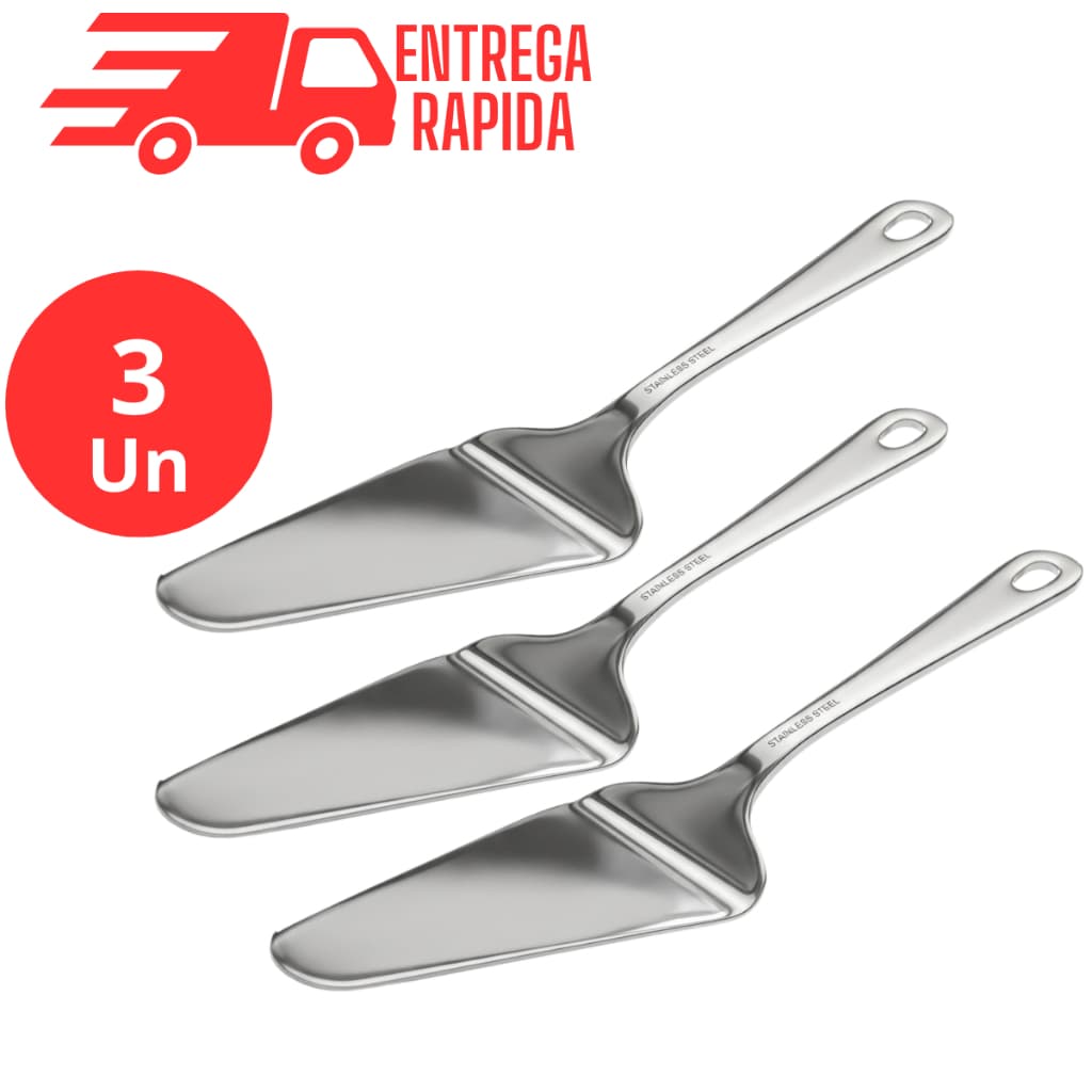 Kit 3 Espátula Cortar Bolo Torta Pudim Servir Pizza Aço Inox Premium Alta Resistencia Restaurante