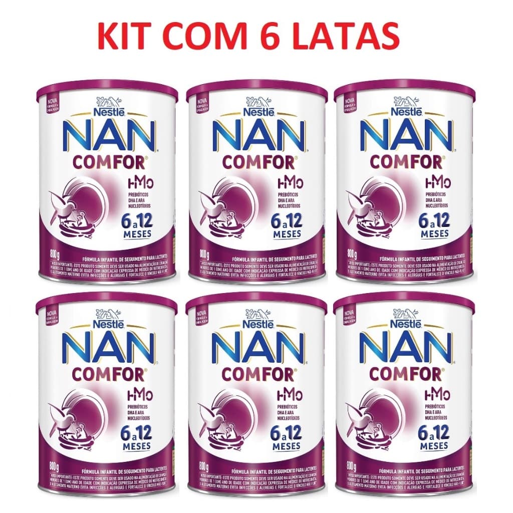 Kit 6 Latas NAN Comfor 6 a 12 meses 800g cada (ROXO)