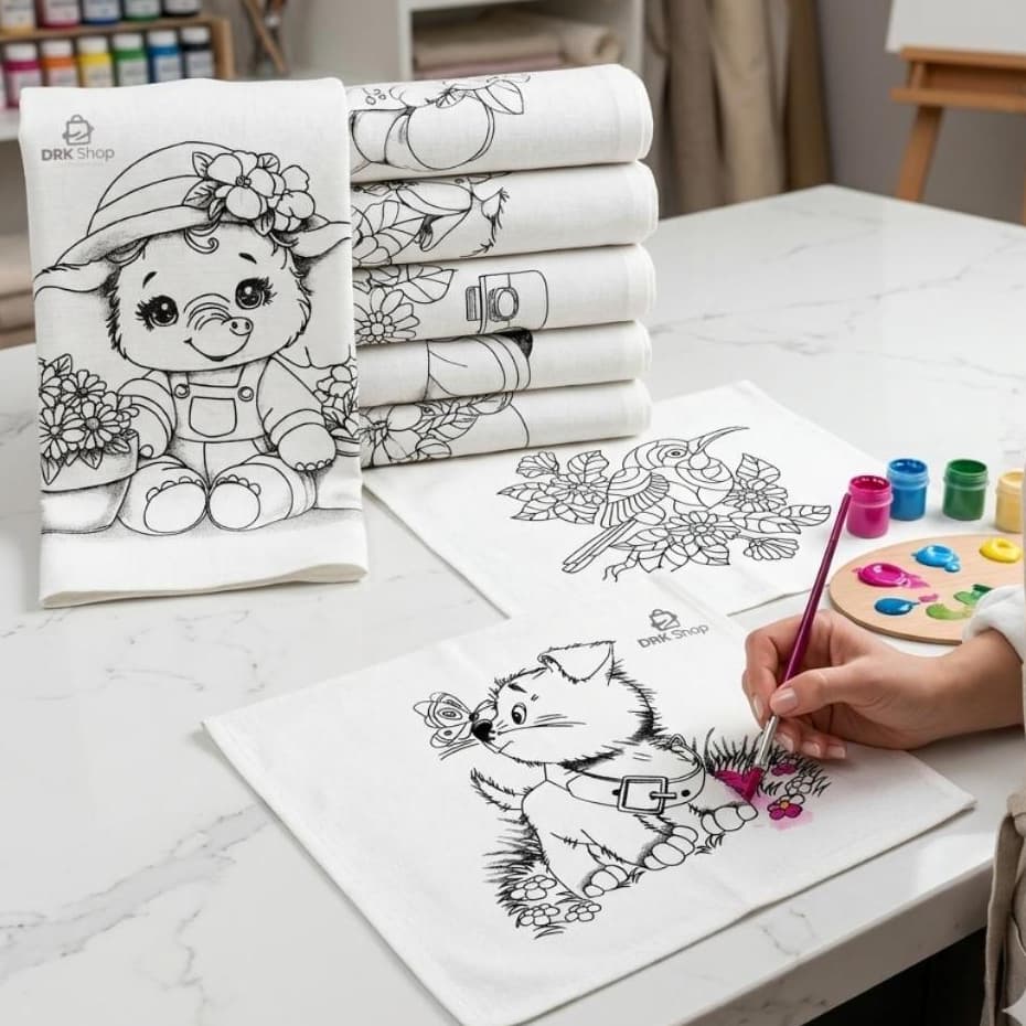 Kits Pano De Prato Riscado Para Pintura Em Tecido Artesal Com 10 e 5 Unidades - 100% algodão