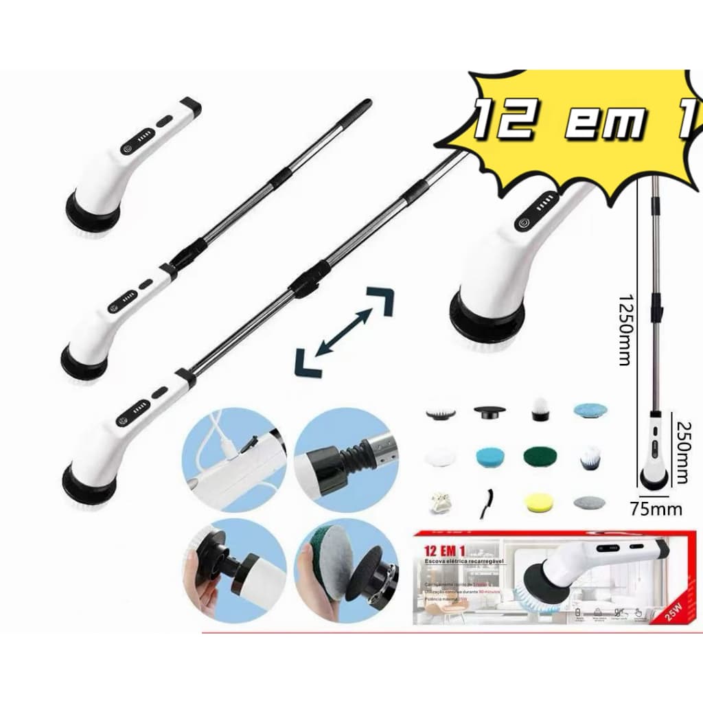 Escova De Limpeza Ajustável Janela Banheiro e Cozinha Ferramenta 12 em 1/ 9 em 1 Recarregável