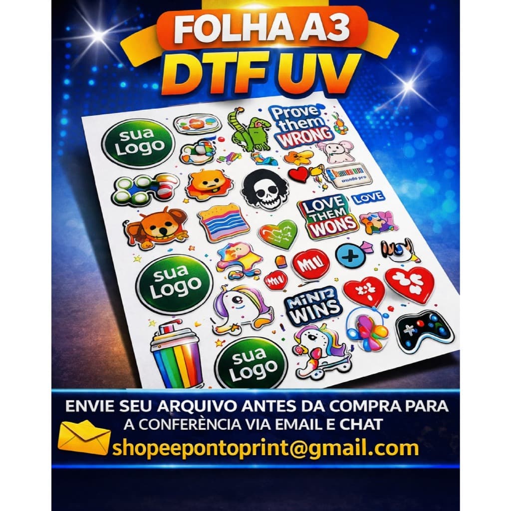 Adesivo DTF UV A3 | Alta Qualidade | Pronto para Aplicar - ENVIAR ARQUIVO NO CHAT