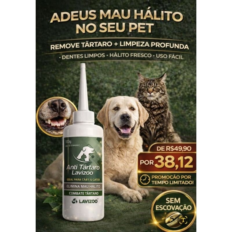 Anti Tártaro Lavizoo Cães e Gatos | Remove Mau Hálito e Placa de Tártaro | Kit 1 ou 2 Unidades Higiene Bucal Pet