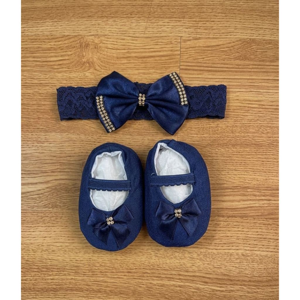 Kit Sapatinho + Faixa/Tiara Luxo para Bebê – 0 a 6 Meses Menina