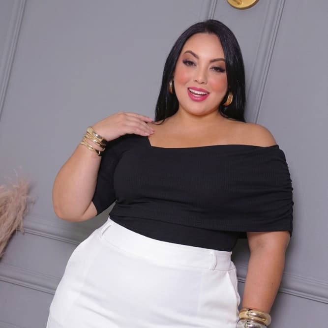 Blusa Plus size ombro a ombro manga curta feminina canelada ribana Moda elegante casual trabalho