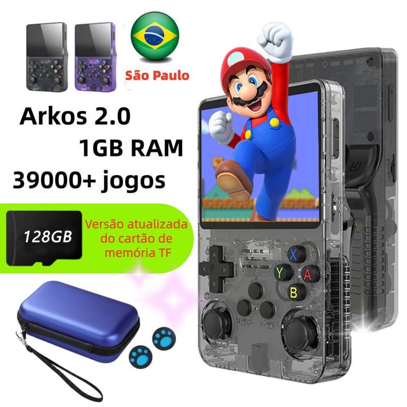 r36s 128gb Console de jogos portátil,arkos 2.0，39.000 jogos，brinquedos de menino,r36s 1gb ram,Tela IPS 3.5 Polegadas