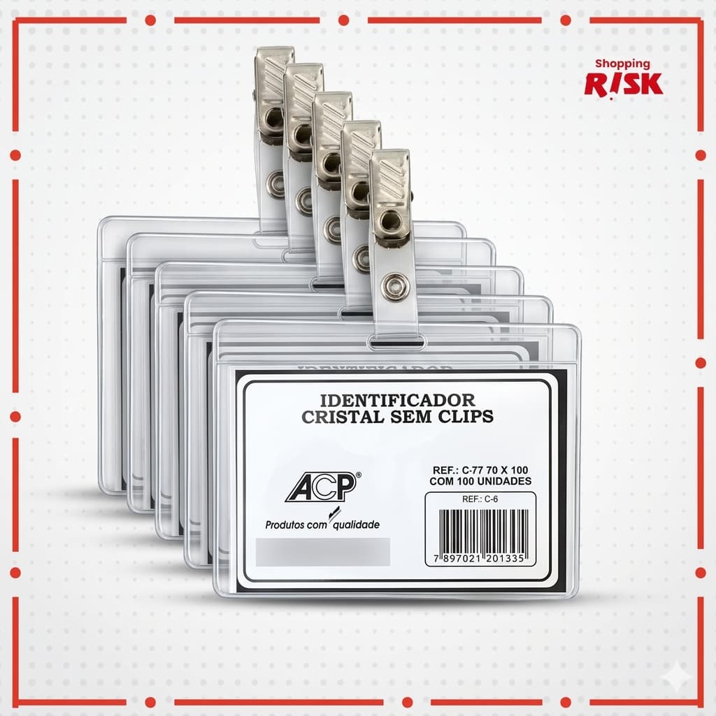 Crachá Horizontal 7x10cm ACP Cristal COM PRESILHA Jacaré ATACADO C-7