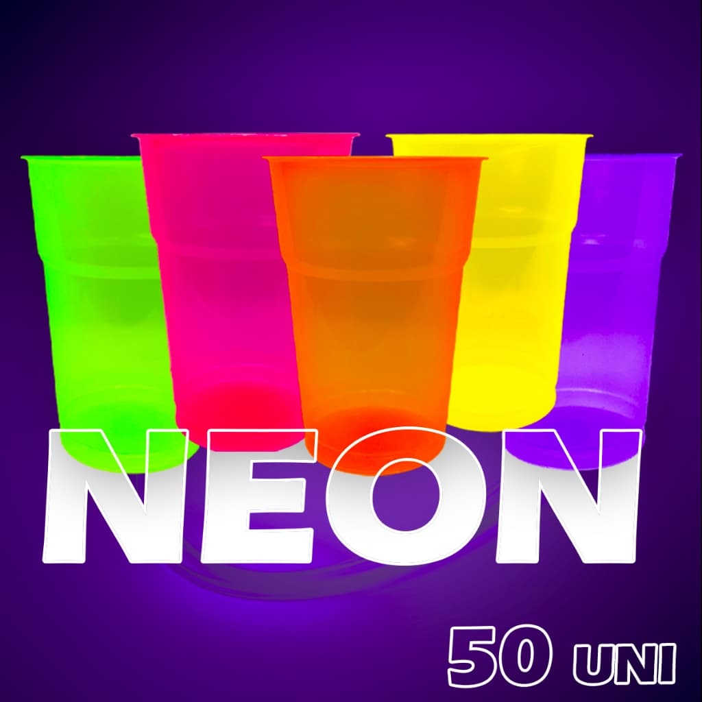 Copos Super Neon Kit 50uni 330ml Que Brilha na Luz Violeta Para Festas e Decoração