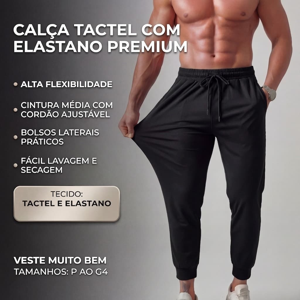 Calça Jogger Tactel com Elastano para Treino Esportiva Masculina com Punho