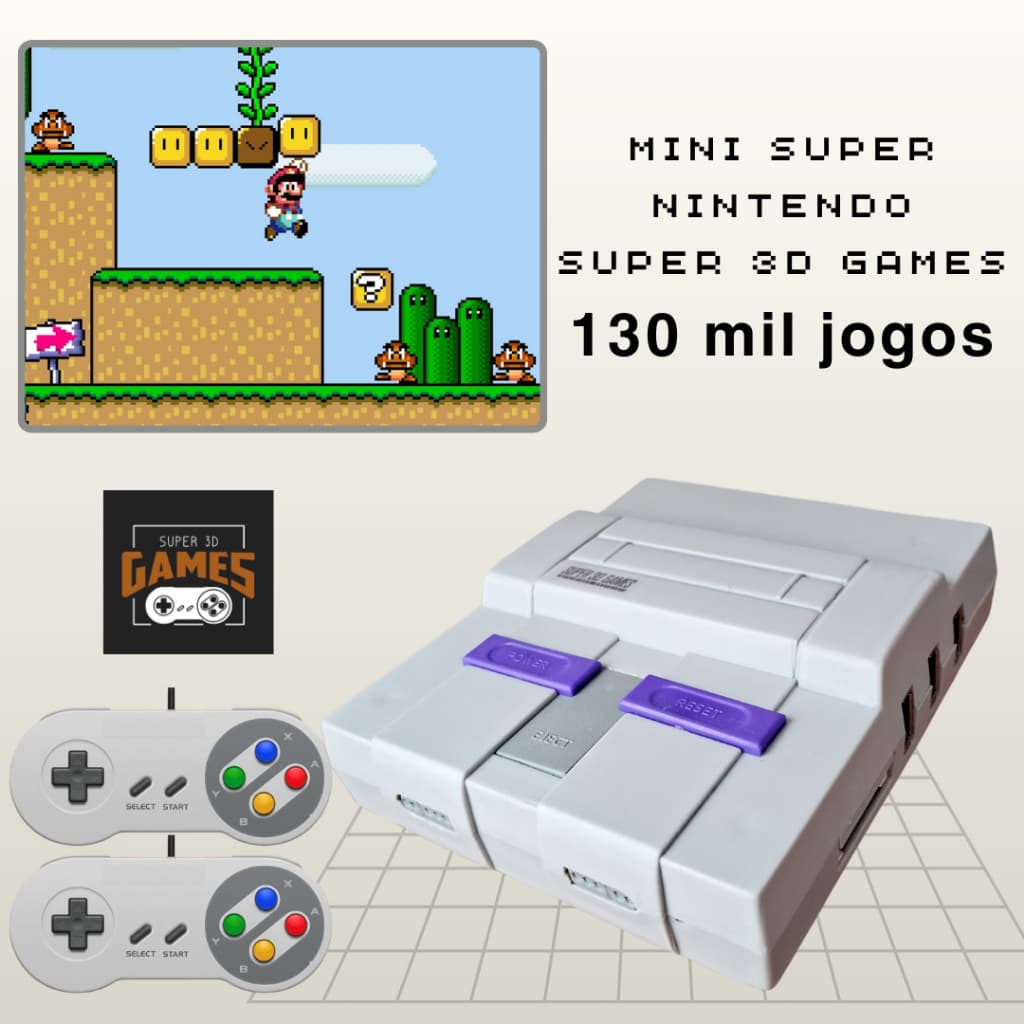 Game Console Retro Super Nintendo 3D Games 150 Mil Jogos Classicos Com 2 Controles