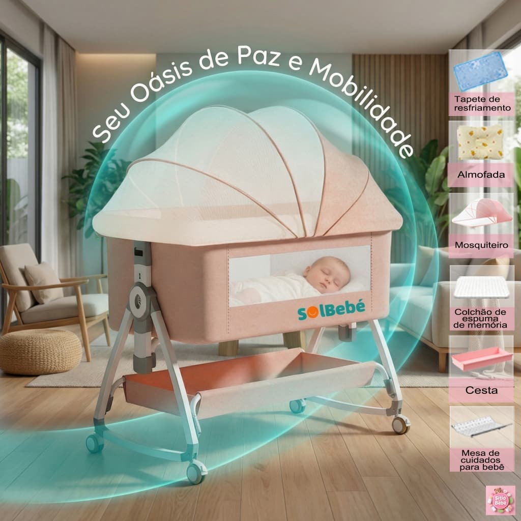 Berço Balanço Portátil Moises Mosqueteiro Infantil Trava de Segurança Regulável