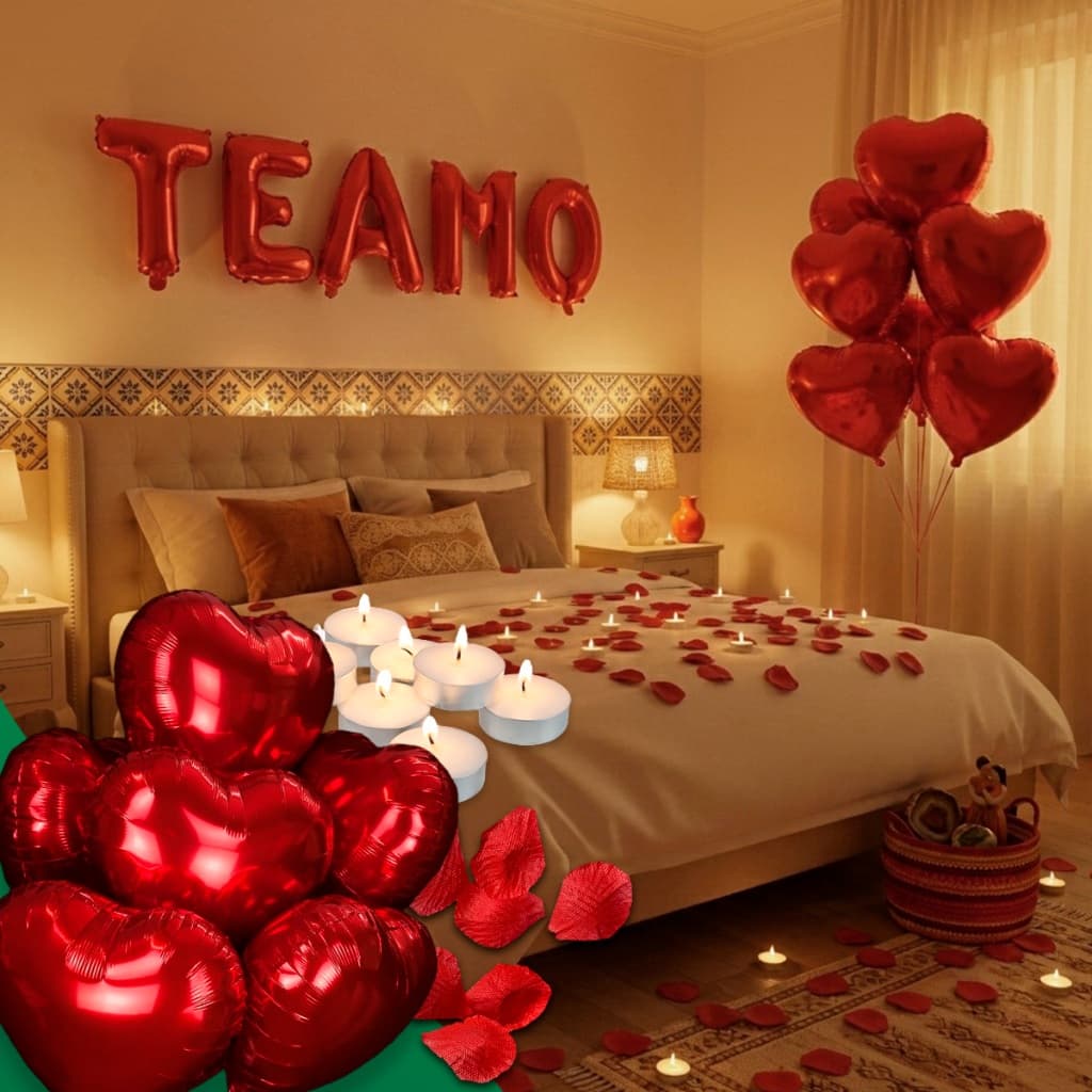 Kit Romântico 500 Pétalas + 10 Velas + 8 Balões + Te Amo